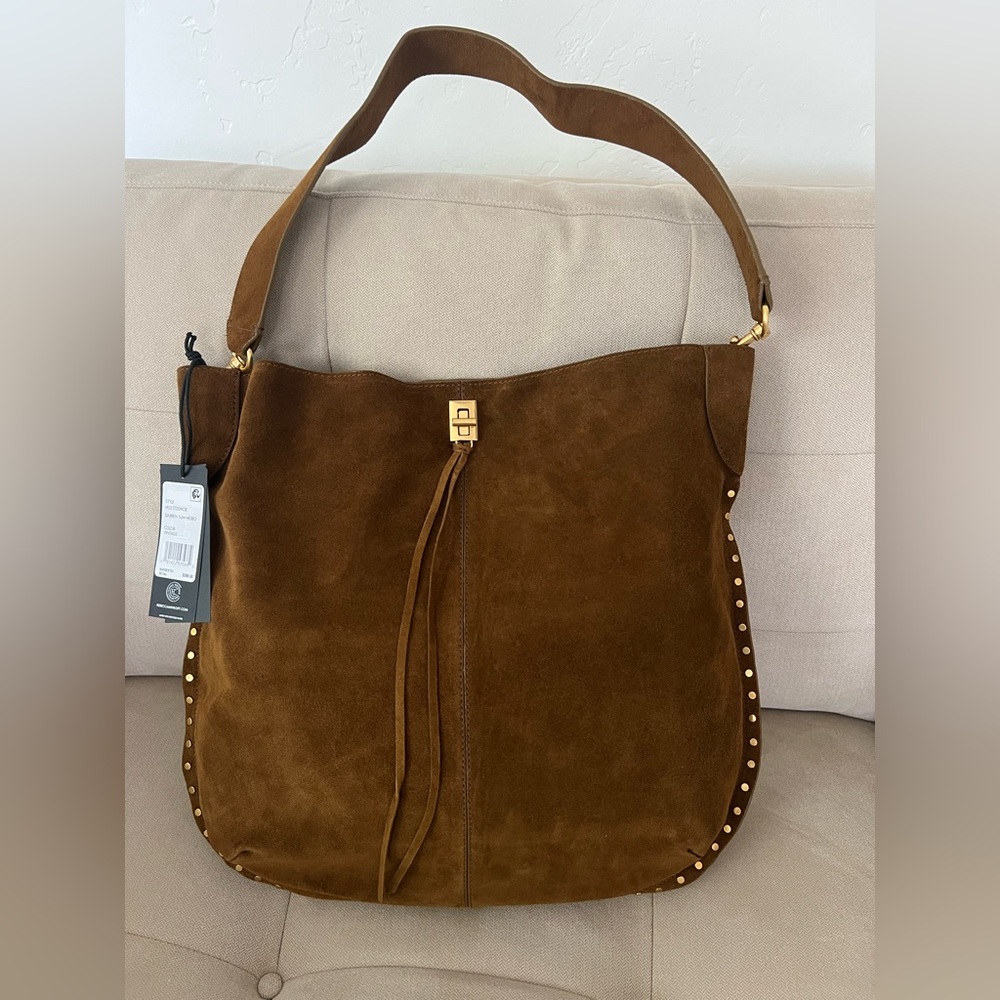 Darren Slim Brown Suede Studded Shoulder Bag